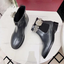 Load image into Gallery viewer, Women&#39;s Genuine Leather Skin Crystal Leaf Design Ankle Boots
