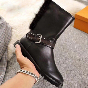 Women's Genuine Leather Skin Fur Trim Ankle Boots
