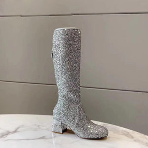 Women's Chic Paris Design Knee-high Glitter Boots – Fine Quality Accessories