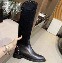 Load image into Gallery viewer, Women&#39;s Black Rivet Design Genuine Leather Skin Riding Boots