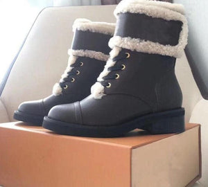 Women’s Stylish Design Genuine Fur Trim Leather Ankle Boots