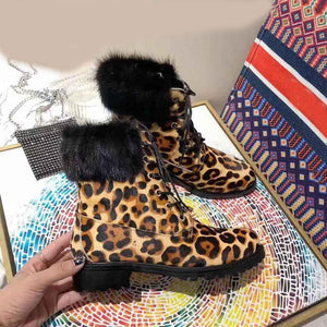 Women’s Stylish Genuine Leopard Print Design Leather Ankle Boots