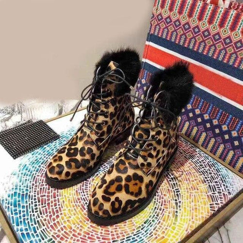 Women’s Stylish Genuine Leopard Print Design Leather Ankle Boots