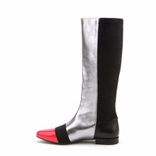 Load image into Gallery viewer, Women&#39;s Stylish Block Print Design Leather Skin Boots w/ Flat Heels