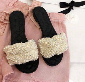 Women's Simulated Pearl Twist Rope Design Slippers - Ailime Designs