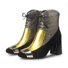 Load image into Gallery viewer, Women&#39;s Gold Metallic Genuine Leather Ankle Boots