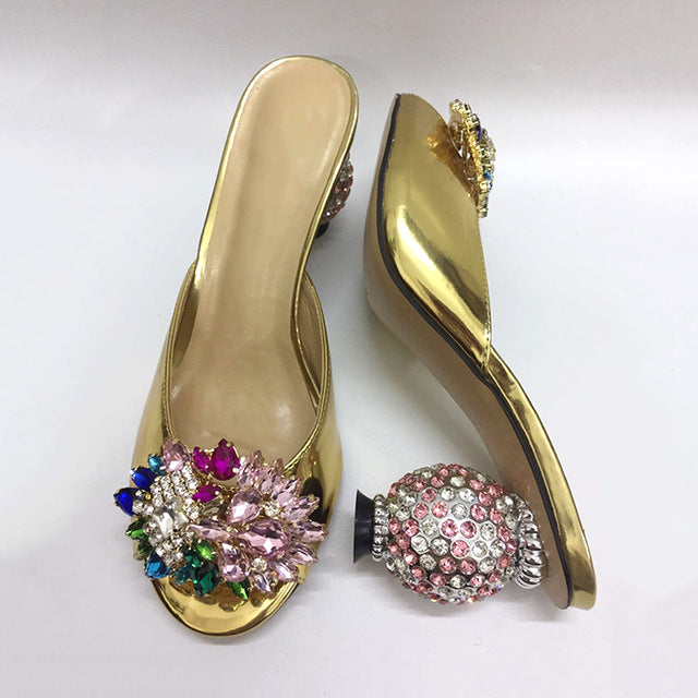 Women's Beautiful Crystal Ornament Design Slippers