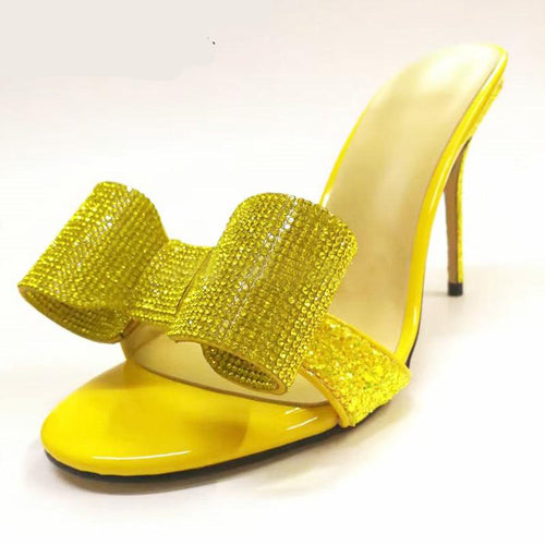 Women's Crystal Texture Bow-knot Design Mules