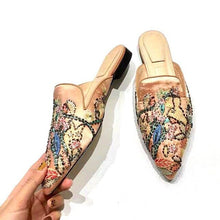 Load image into Gallery viewer, Women&#39;s Pointed Toe Satin Design Crystal Mules - Ailime Designs