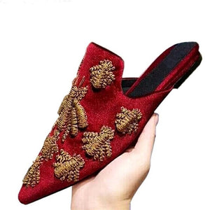 Women's Embroidered Insects & Stars Motif Design Mules