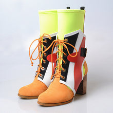 Load image into Gallery viewer, Women Lace Tie Genuine Leather Stretch Ankle Boots