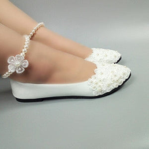 Women’s Beautiful Faux Pearl Design Lace Flats – Fashion Footwear