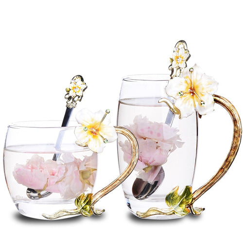 Beautiful Floral Design Temper Glassware Drinking Cups