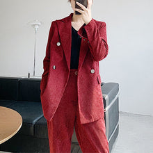 Load image into Gallery viewer, Wine Thick Corduroy 2pc Women&#39;s Pantsuit - Ailime Designs