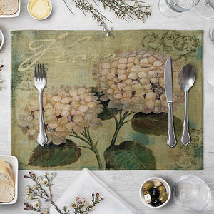 Linen Floral Print Design Table Mats