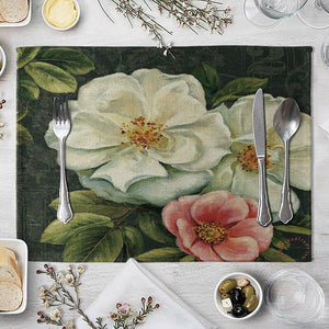 Linen Floral Print Design Table Mats