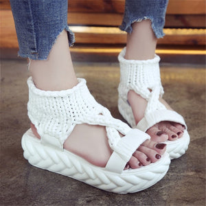 Women's Knit Ankles Design Platform Sandals