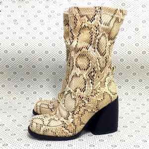 Women's Genuine Leather Skin Snake Print Ankle Boots