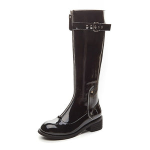 Women's Zipper Front Design Patent Leather Boots