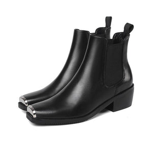 Women's Stylish Genuine Leather Toe Ornament Ankle Boots
