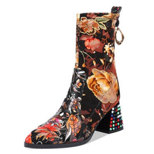 Load image into Gallery viewer, Women&#39;s Chic Style Floral Print Design Ankle Boots