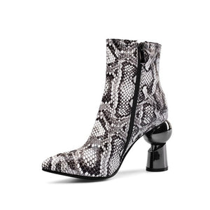 Women's Stylish Snake Print Design Ankle Boots
