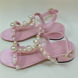Women's Satin Pearl Design Sling-back Sandals