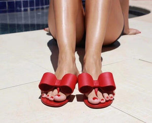 Women's Summertime Crystal Bow Design Flat Slippers