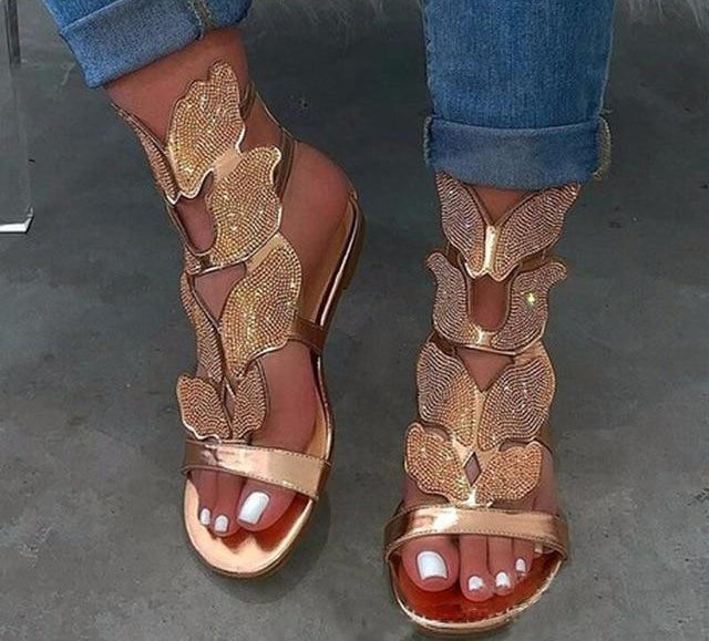 Women's Crystal Leaf Applique Design Gladiator Sandals