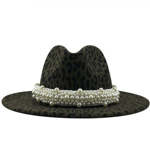 Fantastic Stylish Leopard Fedora Brim Hats w/ Pearl Band - Ailime Designs