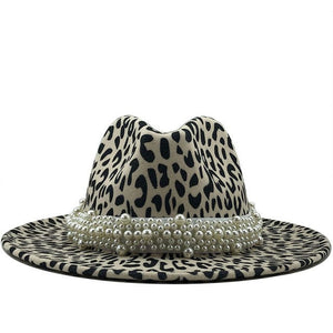 Fantastic Stylish Leopard Fedora Brim Hats w/ Pearl Band - Ailime Designs
