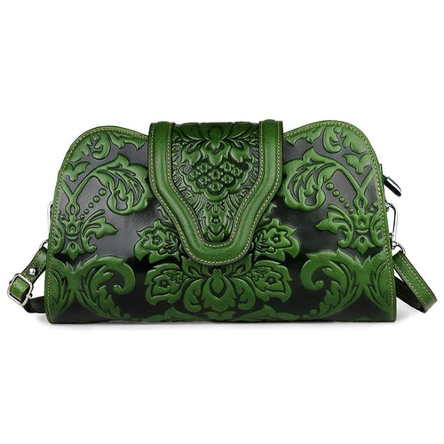 Embossed Green Genuine Leather Skin Messinger Handbags - Ailime Designs