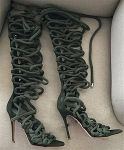Women's Roman Rope Link Design High Heel Boot Shoes