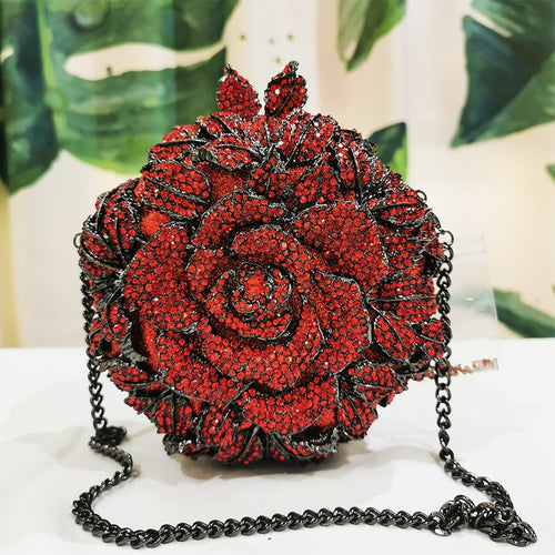 Elegant Red Crystal Flower Design Wedding Handbags - Ailime Designs