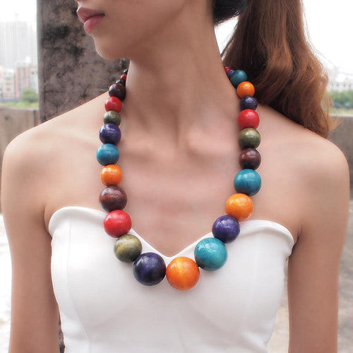 Women's Colorful Bohemian Style Wood Bead Necklaces
