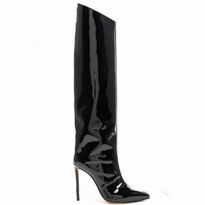 Women's Sexy Assymetricl Design Metallic Kneee High Boots