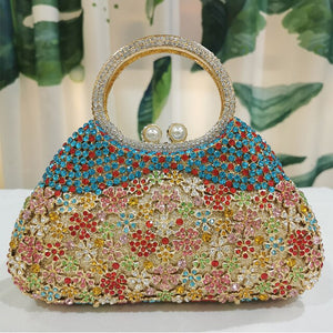 Luxury Multi-Green Floral Design Crystal Evening Clutch Purses - Ailime Designs