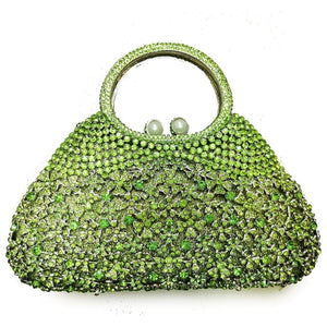 Luxury Multi-Green Floral Design Crystal Evening Clutch Purses - Ailime Designs