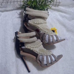 Women's Handmade Beaded Rope Ankle Design Boot Heels