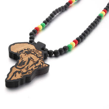 Load image into Gallery viewer, Natural Wood Beaded Craved Map Design Necklace – Jewelry Craft Supplies