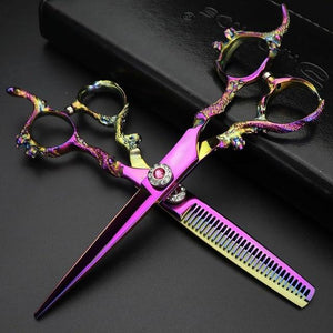 Barber Elegant Rainbow Carved Design Hair Cutting Scissors - Ailime Designs