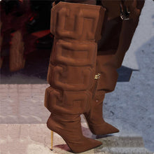 Load image into Gallery viewer, Women&#39;s Embossed Letter Print Design Stretch Thigh High Boots