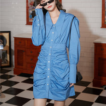 Load image into Gallery viewer, Women&#39;s Ruched Front Design Peter Pan Collar Dress
