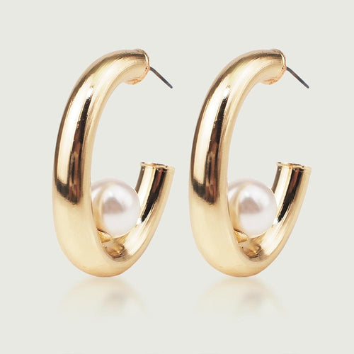Women's Half-moon Design Bed Rest Faux Pearl Earrings