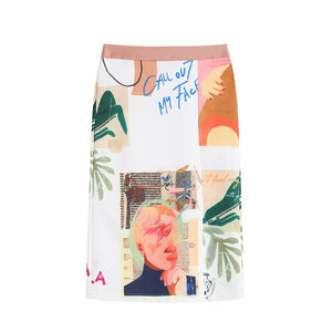 Women's Artwork Print Design Split Side Skirt