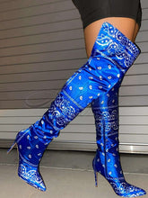 Load image into Gallery viewer, Women&#39;s Scarf Print Design Thigh High Boots