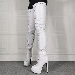 Women's Rivet Design Thigh High Platform Boots