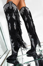 Load image into Gallery viewer, Women&#39;s Cowboy Inspired Rhinestones/Crystal Design Fringe Thign High Boots
