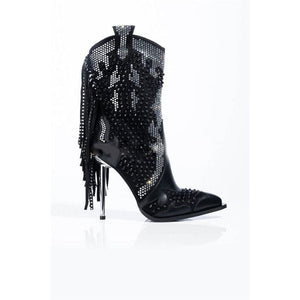 Women's Cowboy Inspired Rhinestones/Crystal Design Fringe Thign High Boots