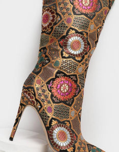Women's Embroidered Print Design Chaps Style Thigh High Boots